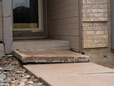 uneven concrete steps outside a house