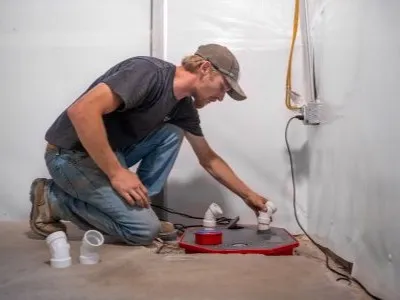 crew member installing a basement sump pump
